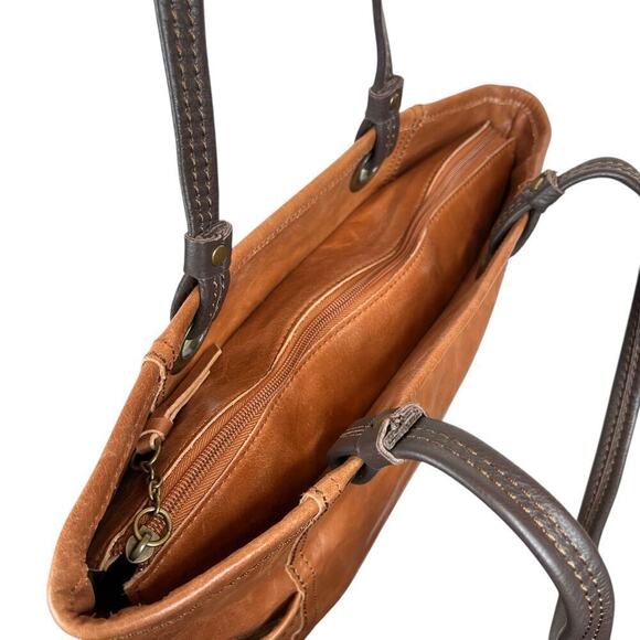 The Sak Landis Tote Handbag Genuine Leather in Caramel Brown - Picture 8 of 14